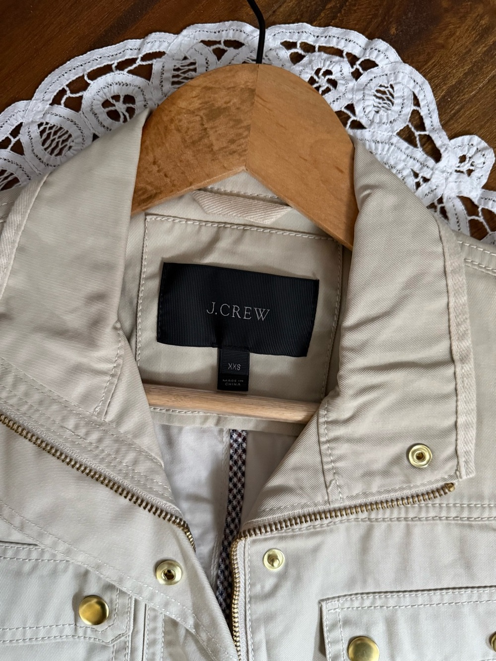 J.Crew Downtown Field Jacket XXS Khaki Beige Waxed Cotton Utility Safari Coat - Picture 11 of 13
